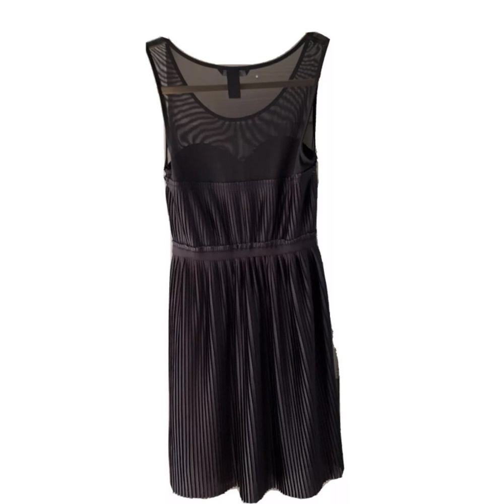 H&M Black Dress Pleated Sleeveless Sweetheart XS mesh fairy grunge goth